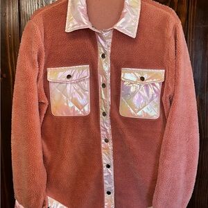 Pink Sherpa Jacket with Shiny Accents
